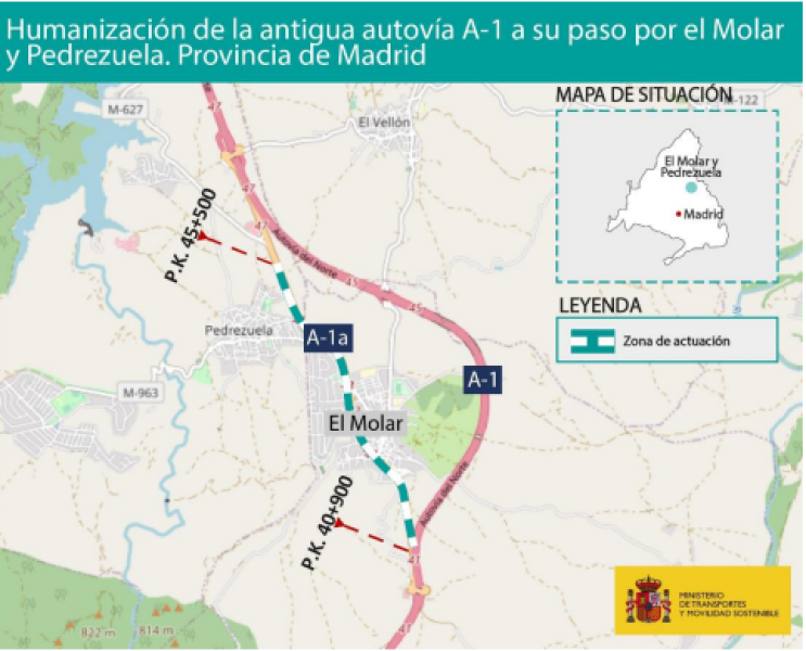 Transportes aprueba el proyecto de trazado para humanizar la antigua autovía A-1 a su paso por El Molar y Pedrezuela, con una inversión de 11,9 millones de euros