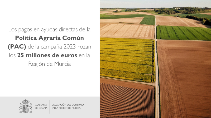 Los pagos en ayudas directas de la Política Agraria Común (PAC) de la campaña 2023 rozan los 25 millones de euros en la Región de Murcia